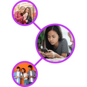 3 images of teens looking on cell phones