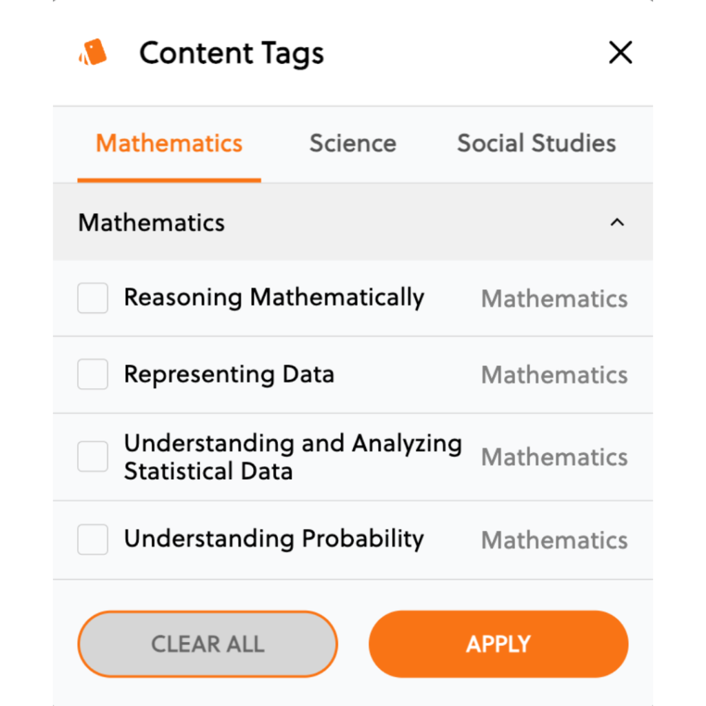 image of the math content tags on the juice platform