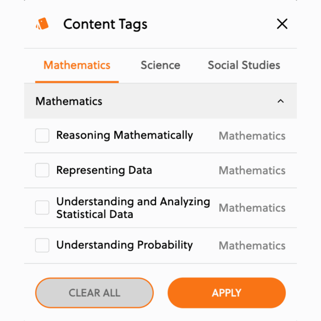 image of the math content tags on the juice platform