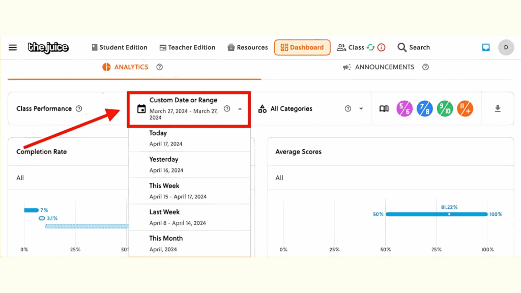 image of the student score report in the juice platform