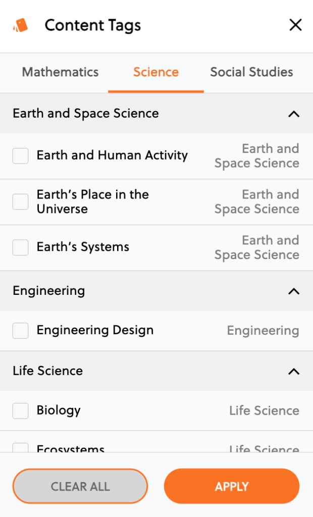 image of the science content tags on the juice platform